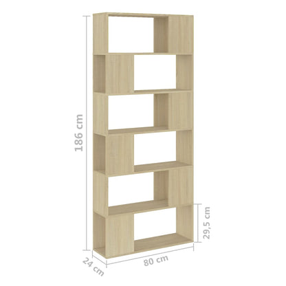 Bokhylla/rumsavdelare vit och sonoma-ek 80x24x186 cm spånskiva