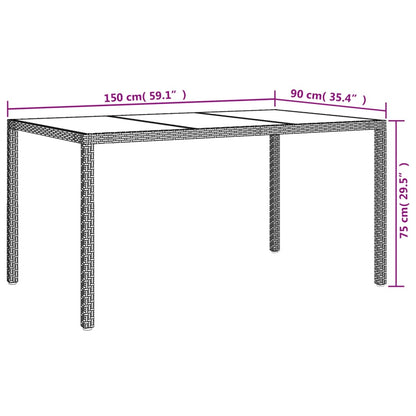 Utebord  190x90x75 cm härdat glas och konstrotting