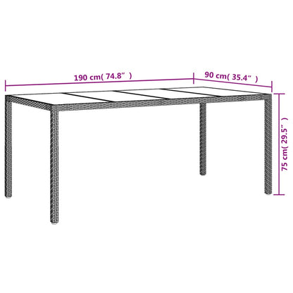 Utebord  190x90x75 cm härdat glas och konstrotting