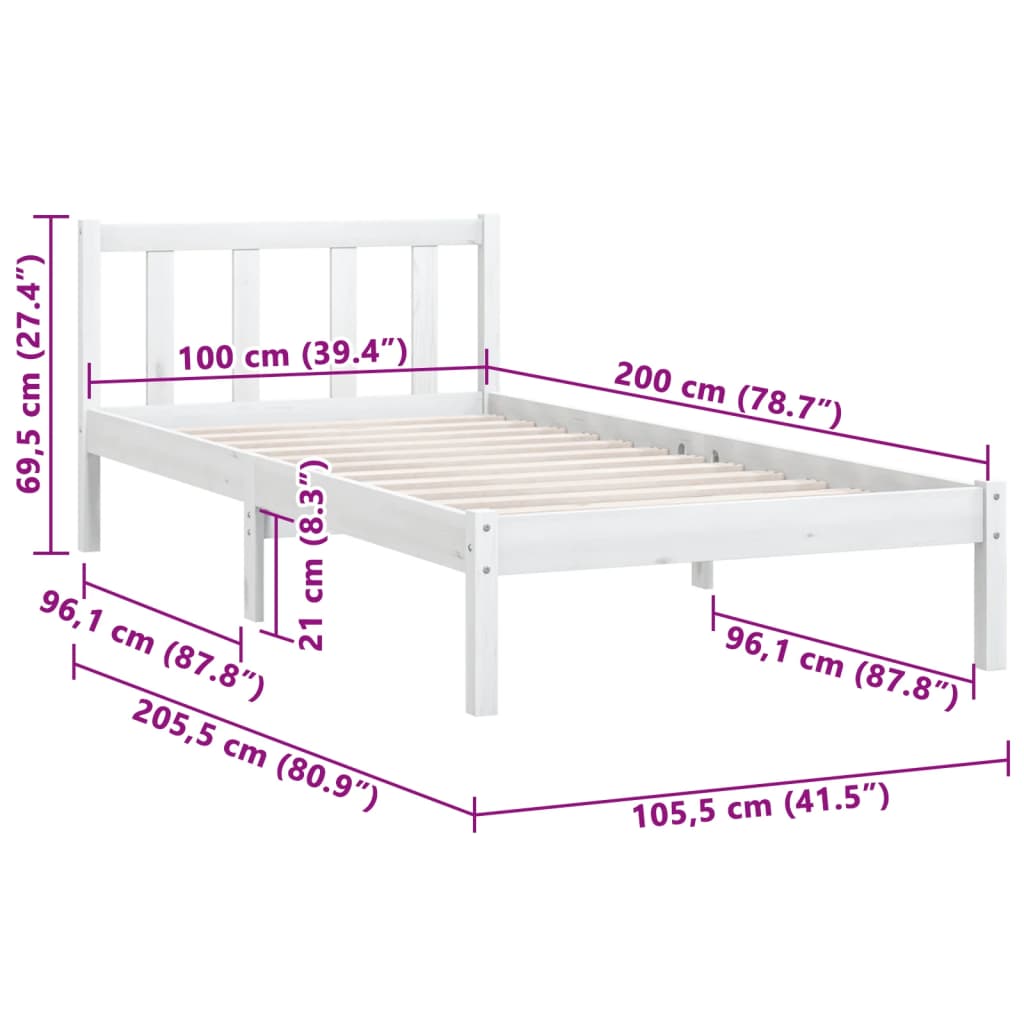 Sängram massiv furu 100x200 cm