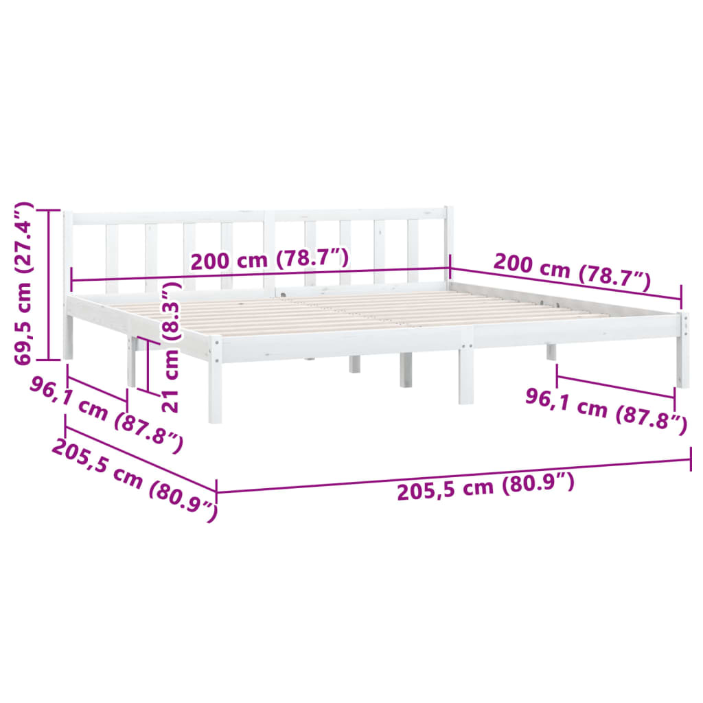 Sängram massiv furu 200x200 cm