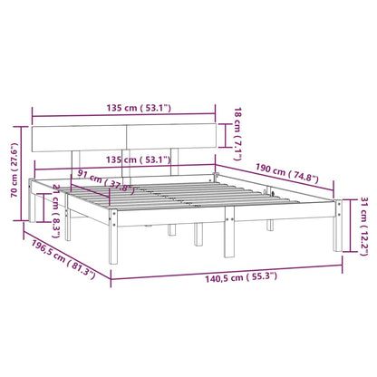 Sängram honungsbrun massiv furu 135x190 cm UK dubbel