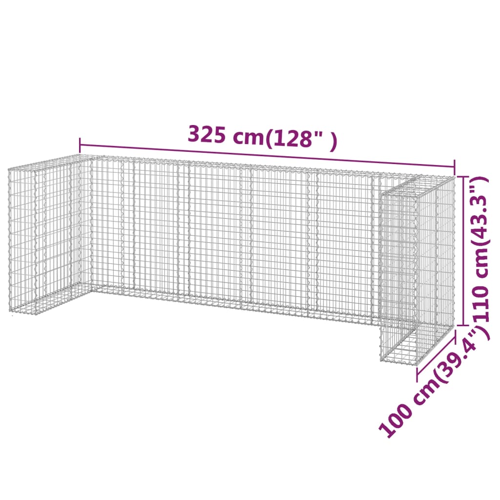 Gabionmur för soptunnor galvaniserat stål 325x100x110 cm