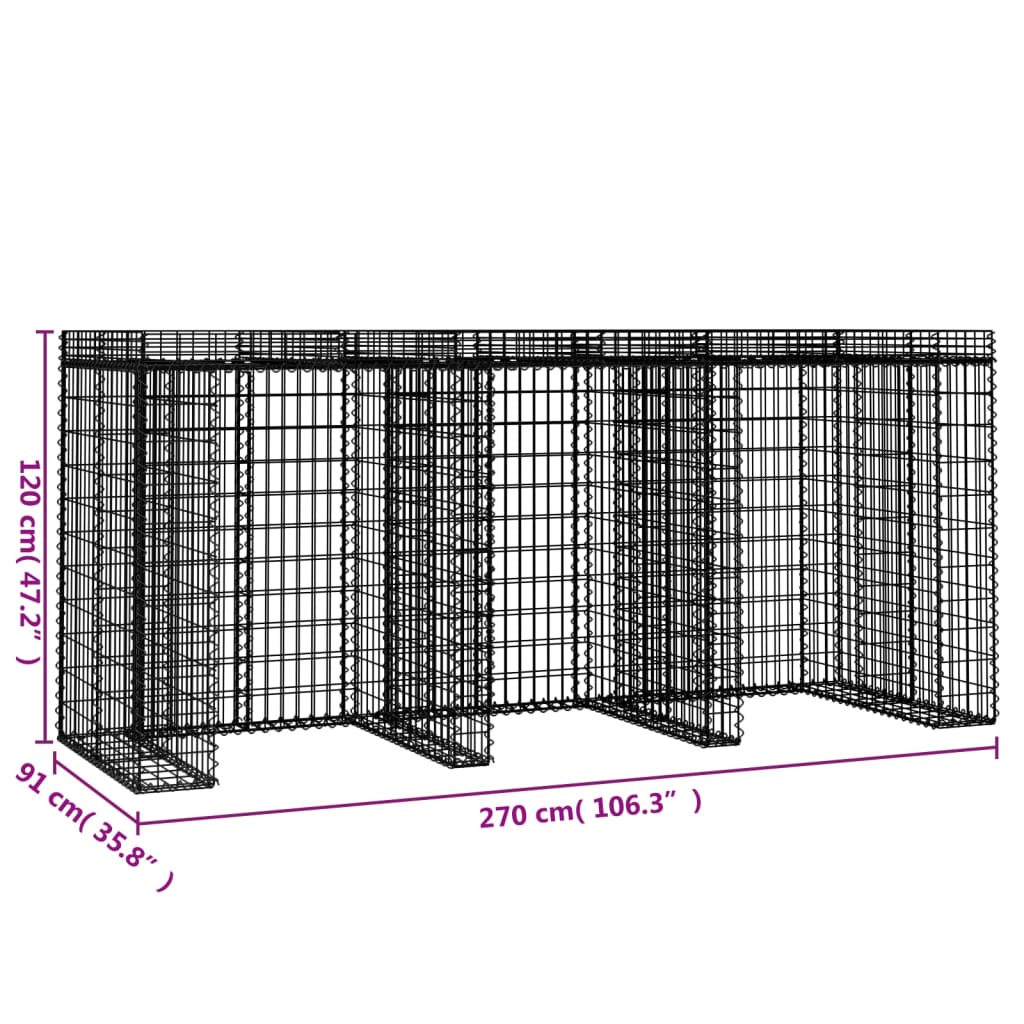 Gabionvägg för soptunna 270x91x120 cm galvaniserat järn