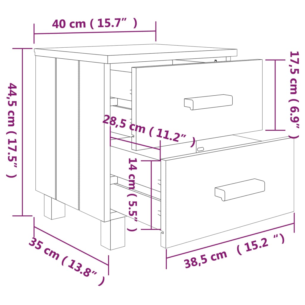 Sängbord HAMAR 2 st honungsbrun 40x35x44,5cm massivt trä