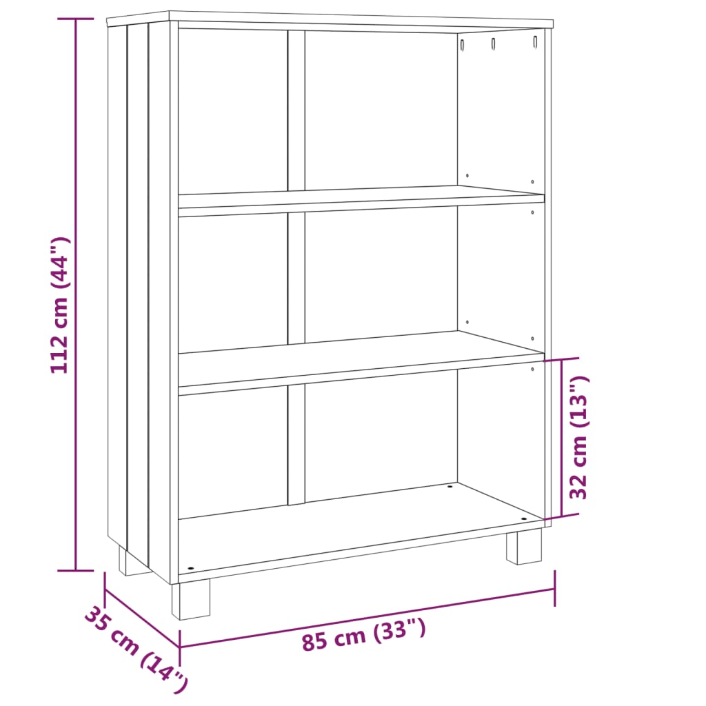 Bokhylla HAMAR honungsbrun 85x35x112 cm massiv furu