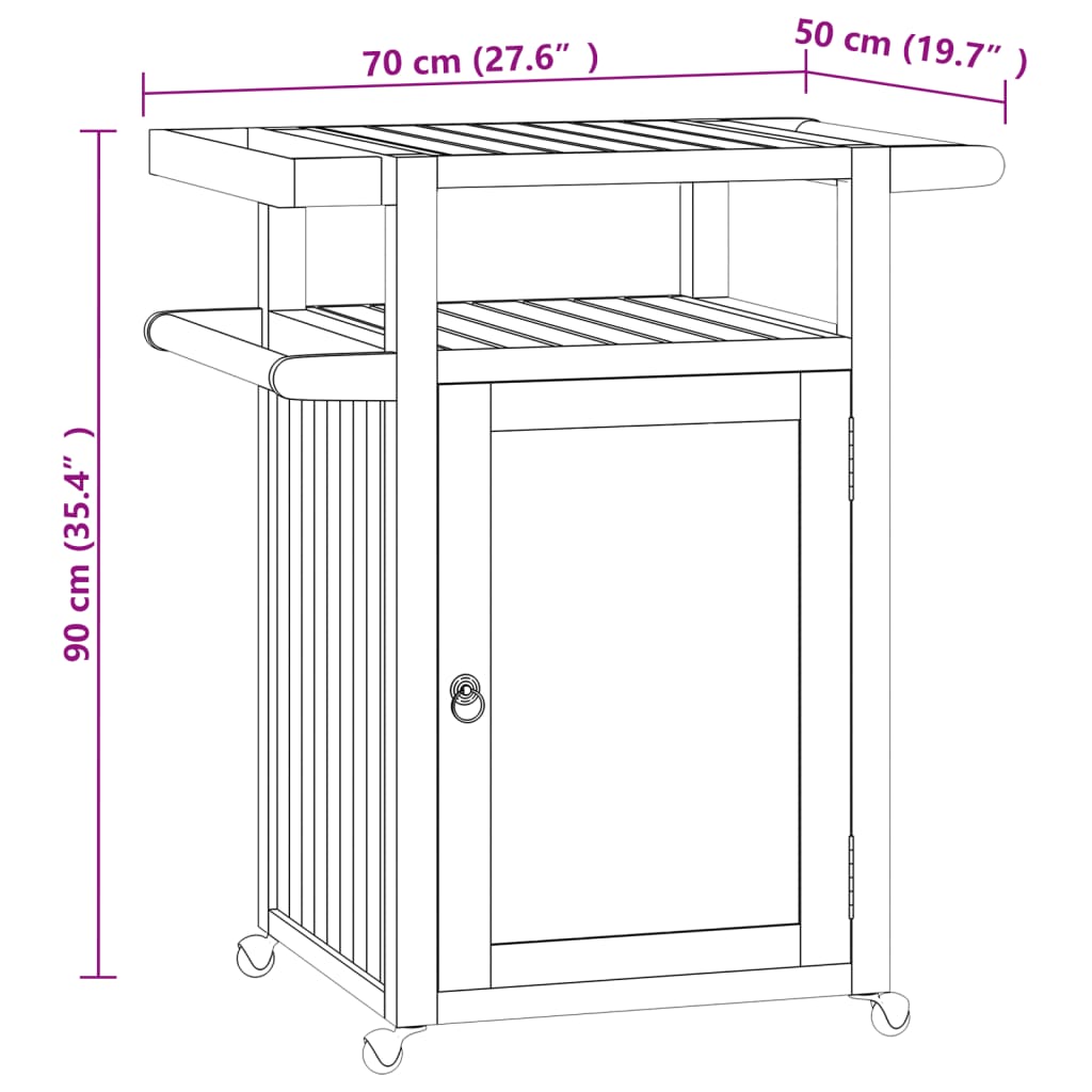 Barvagn 70x50x90 cm massivt teakträ - Möbelfabriken