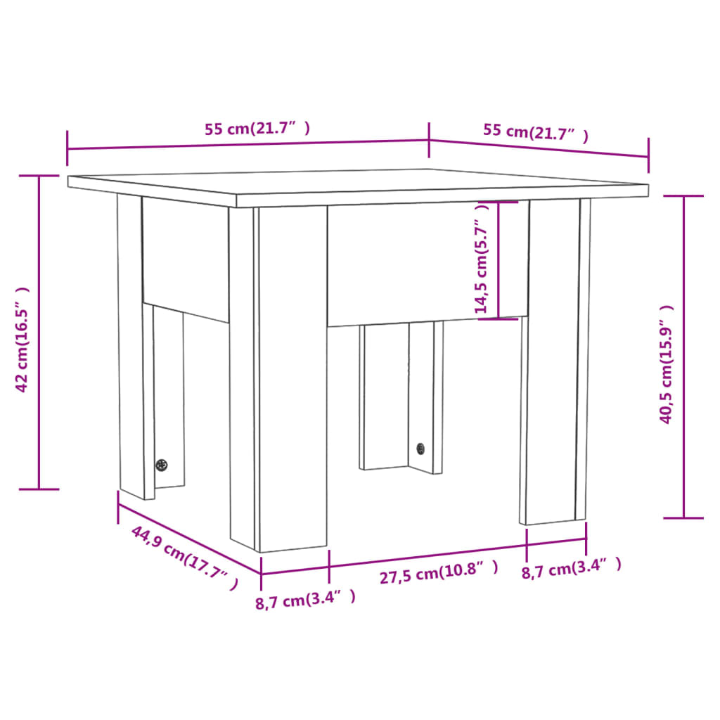 Soffbord sonoma-ek 55x55x42 cm konstruerat trä