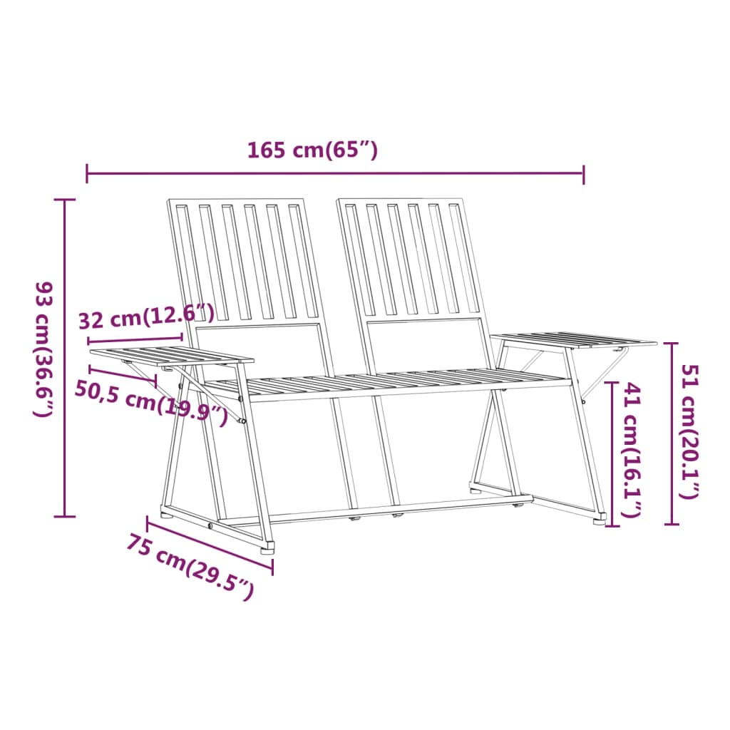 Trädgårdsbänk 2-sits 165 cm  stål