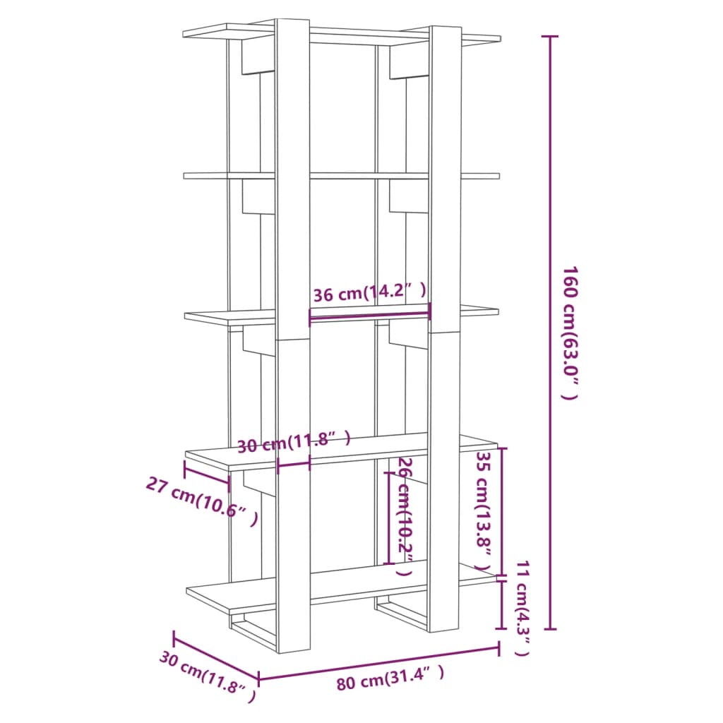 Bokhylla/rumsavdelare rökfärgad ek 80x30x160 cm konstruerat trä - Möbelfabriken