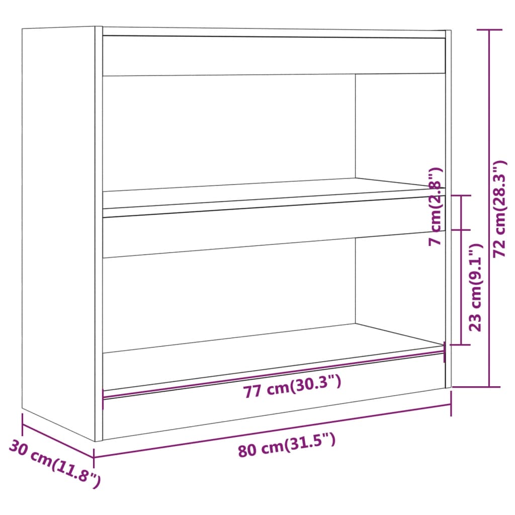 Bokhylla/Rumsavdelare sonoma-ek 80x30x72 cm