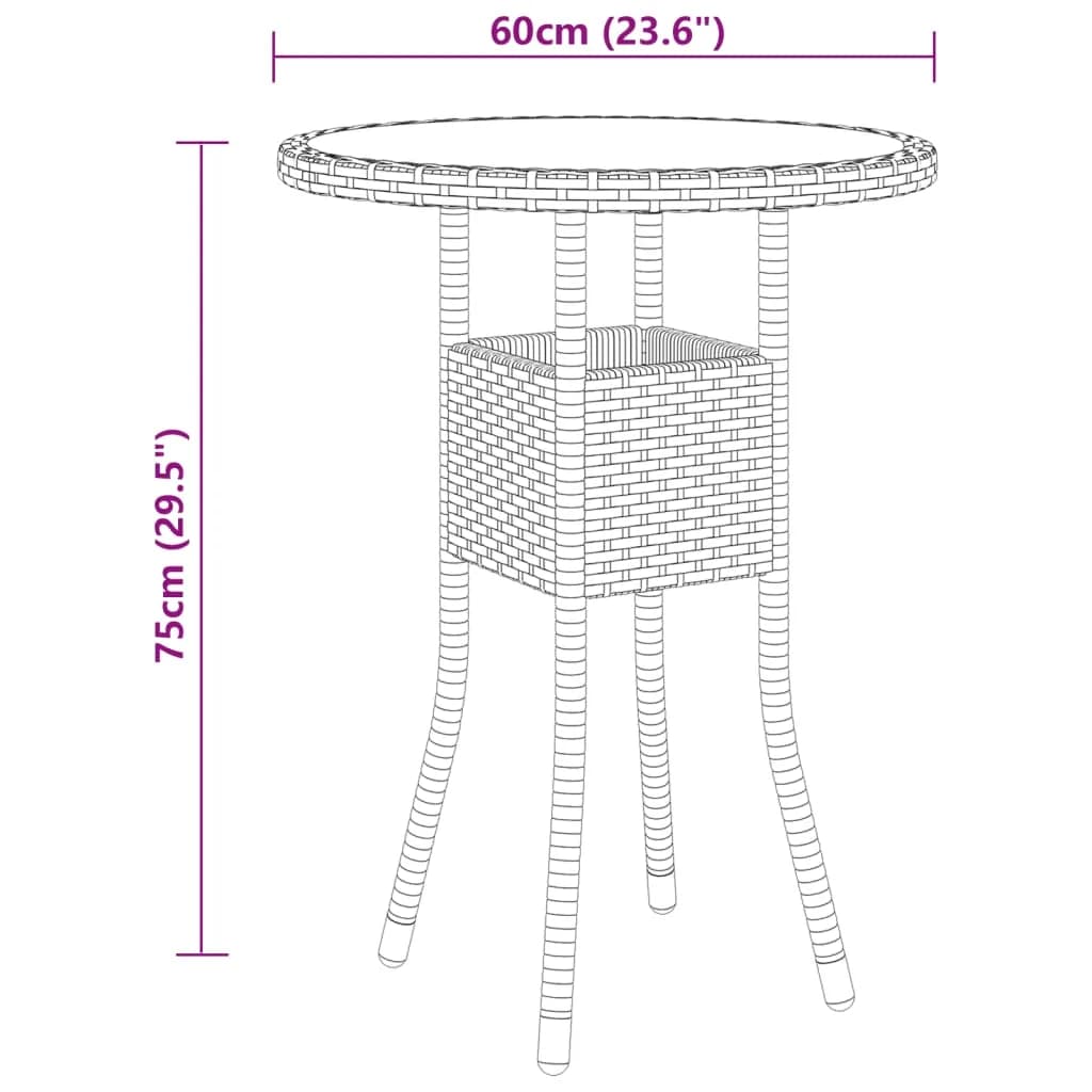 Caféset 3 delar konstrotting och härdat glas