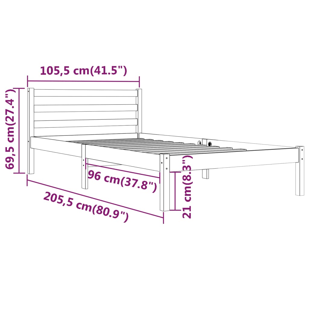 Sängram massiv furu 100x200 cm honungsbrun