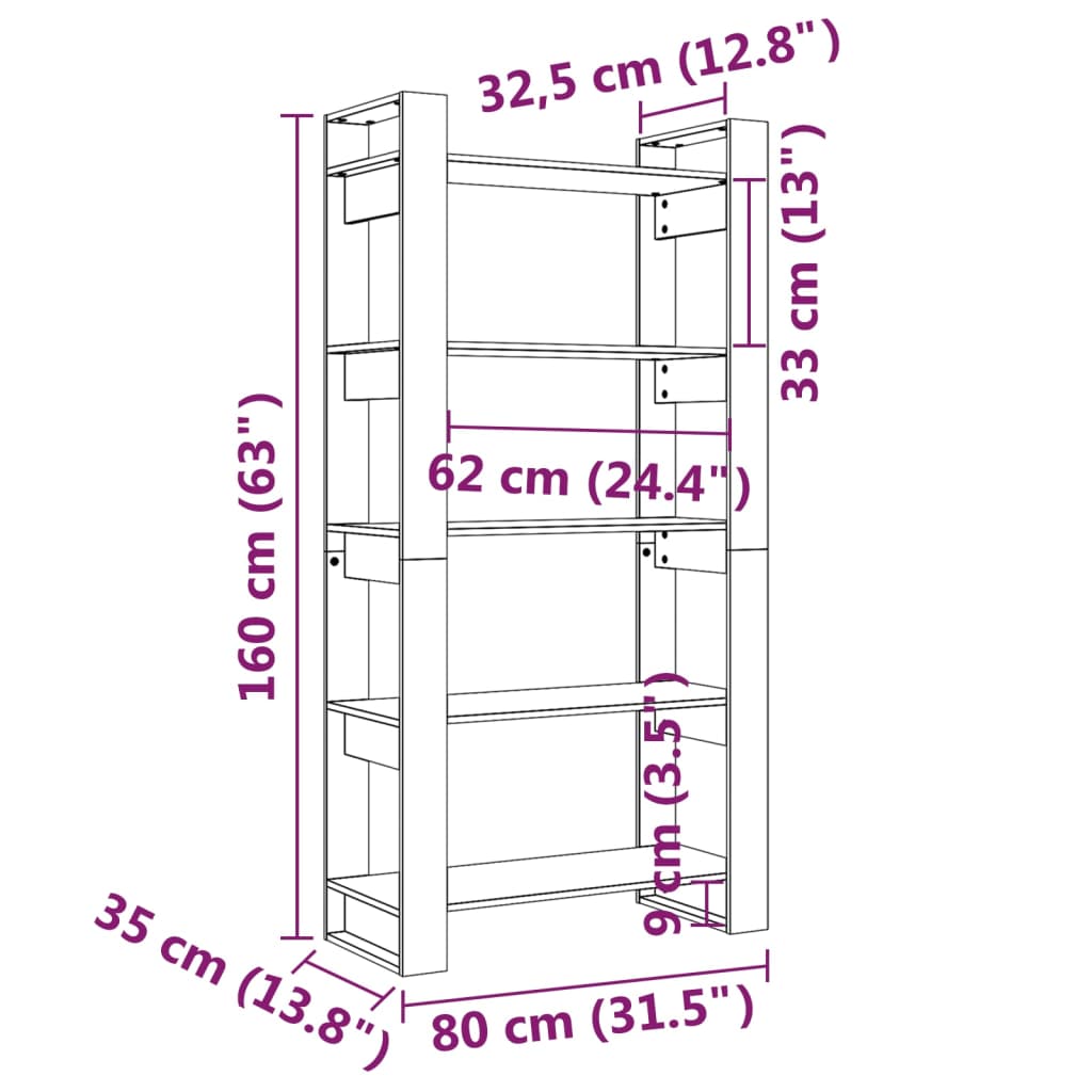 Bokhylla/rumsavdelare  80x35x160 cm massiv furu