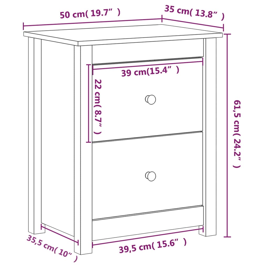 Sängbord honungsbrun 50x35x61,5 cm massiv furu