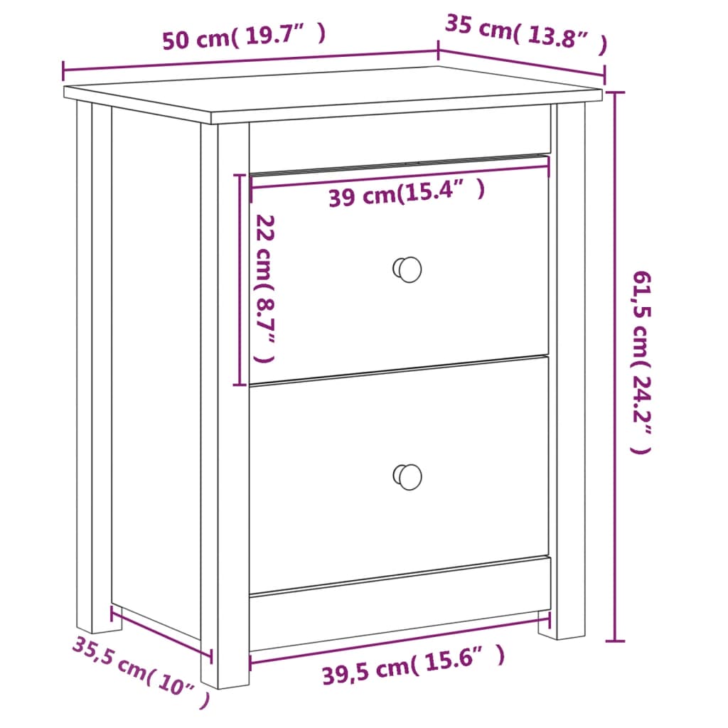 Sängbord honungsbrun 50x35x61,5 cm massiv furu