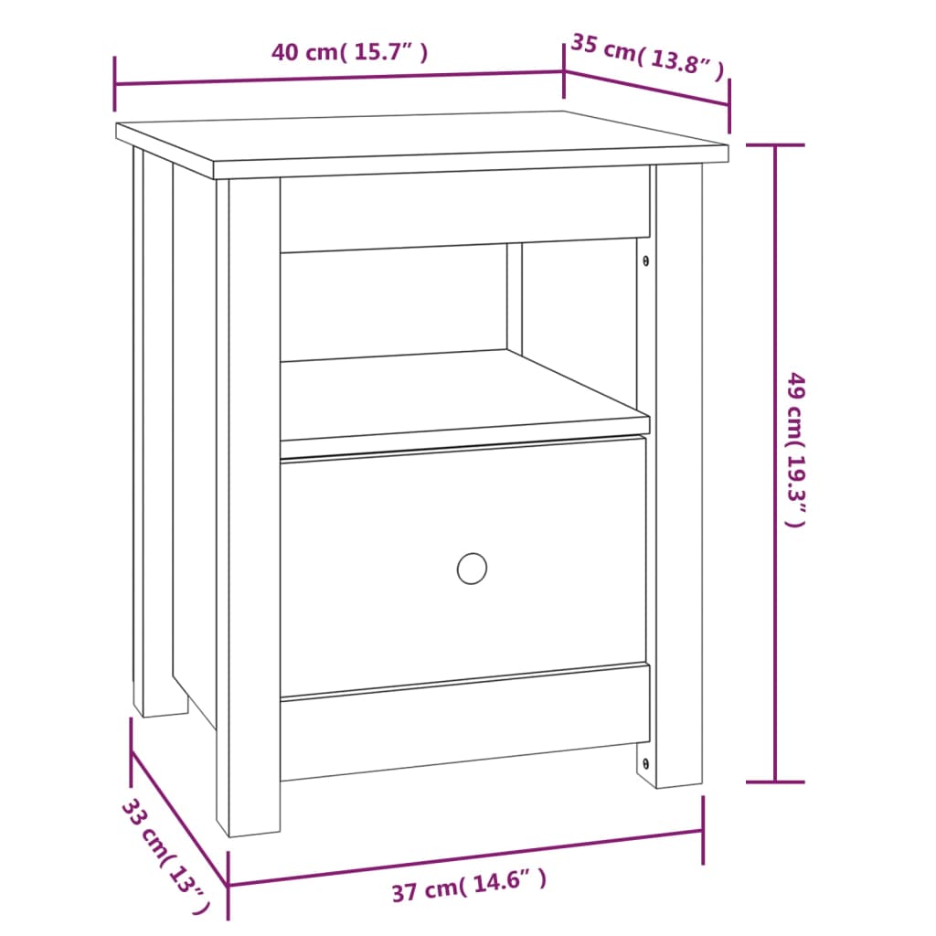 Sängbord honungsbrun 40x35x49 cm massiv furu