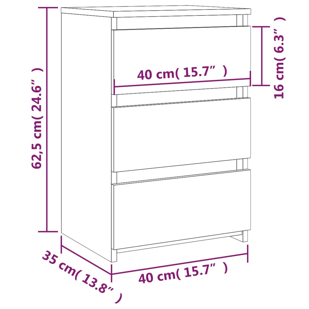 Sängbord rökfärgad ek 40x35x62,5 cm konstruerat trä