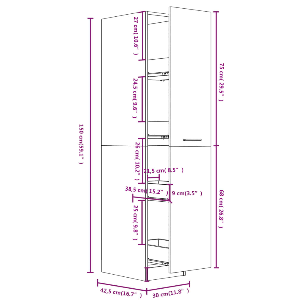 Apoteksskåp rökfärgad ek 30x42,5x150 cm konstruerat trä - Möbelfabriken