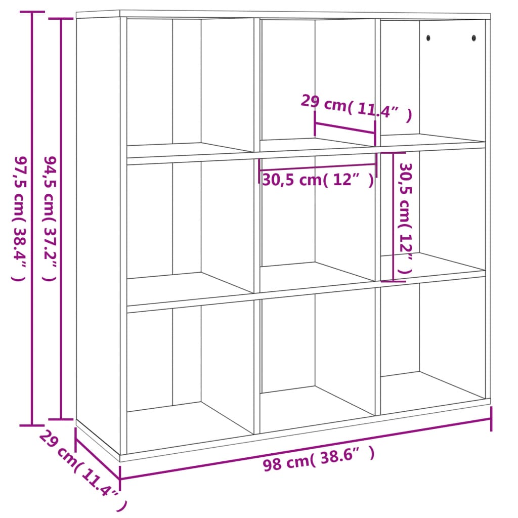 Bokhylla rökfärgad ek 98x30x98 cm