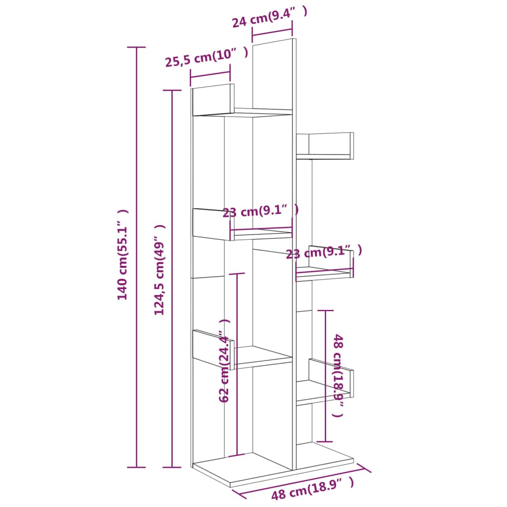 Bokhylla  ek 48x25,5x140 cm konstruerat trä