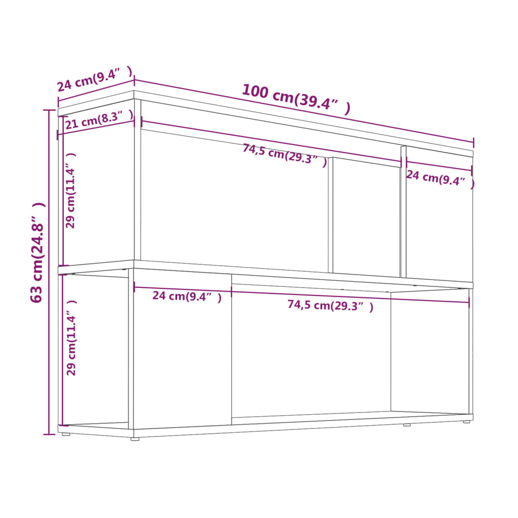 Bokhylla  ek 100x24x63 cm konstruerat trä