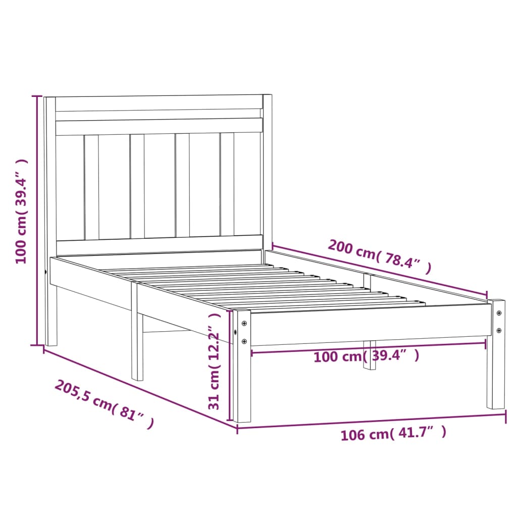 Sängram massiv furu 100x200 cm - Möbelfabriken