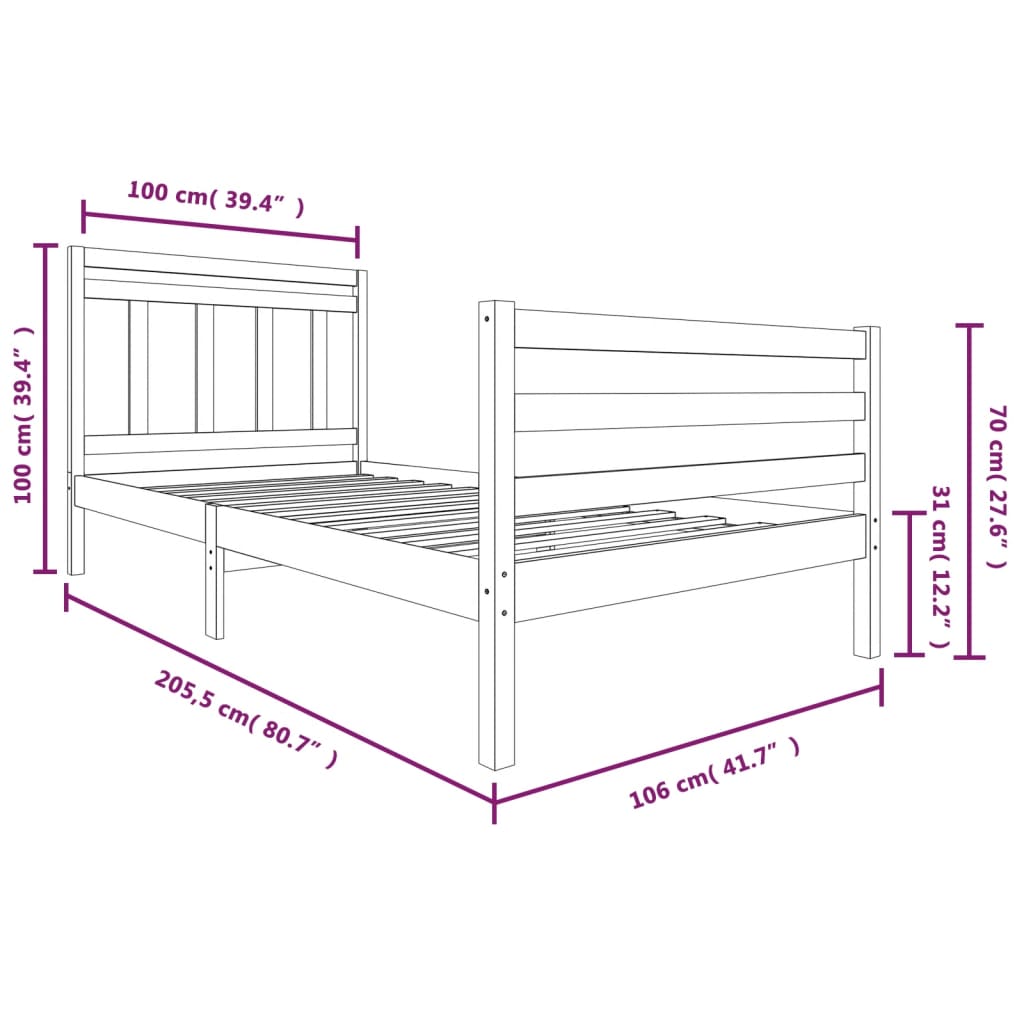 Sängram honungsbrun massivt trä 100x200 cm enkelsäng - Möbelfabriken