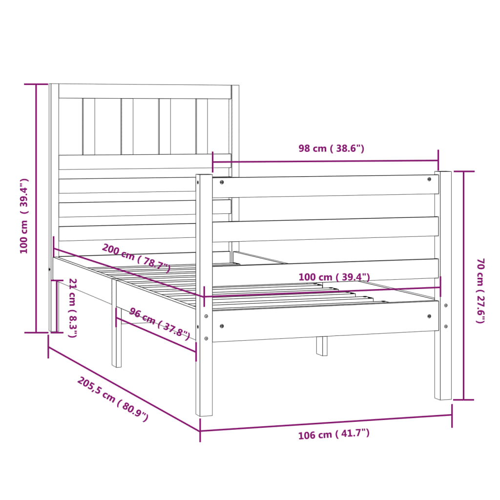 Sängram honungsbrun massivt trä 100x200 cm enkelsäng - Möbelfabriken