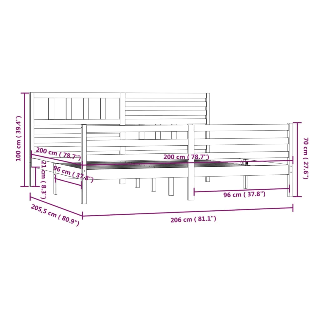 Sängram honungsbrun massivt trä 200x200 cm - Möbelfabriken