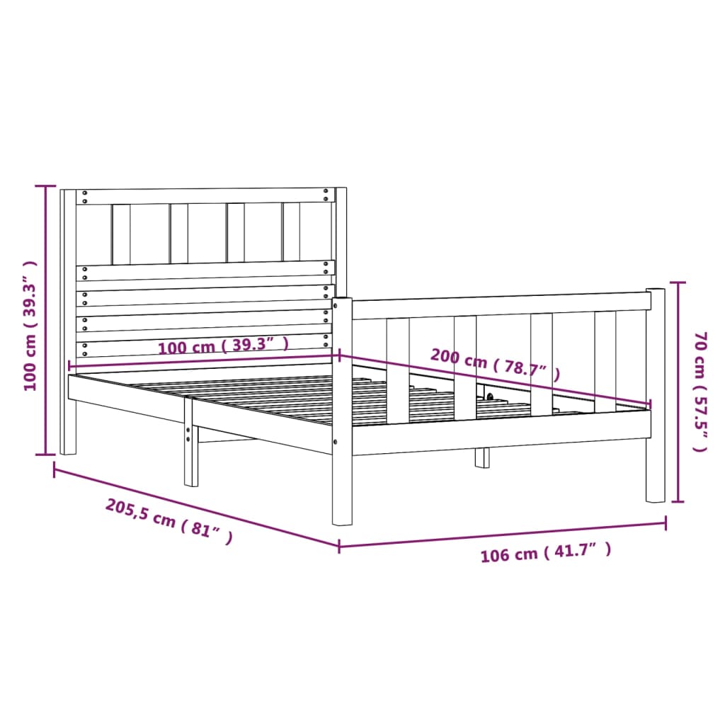 Sängram honungsbrun massivt trä 100x200 cm - Möbelfabriken