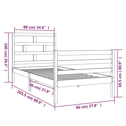 Sängram honungsbrun massiv furu 90x200 cm enkelsäng