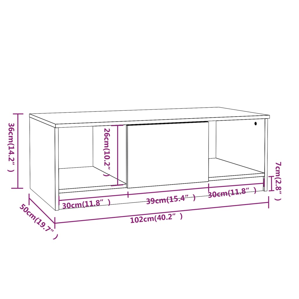 Soffbord vit och sonoma-ek 102x50x36 cm konstruerat trä