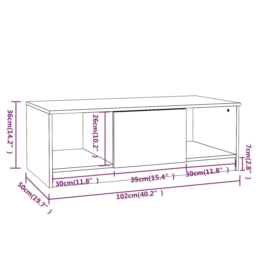 Soffbord vit och sonoma-ek 102x50x36 cm konstruerat trä