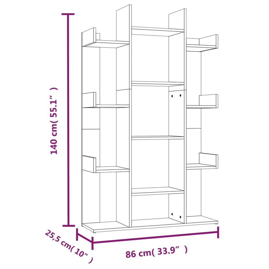 Bokhylla rökfärgad ek 86x25,5x140 cm konstruerat trä