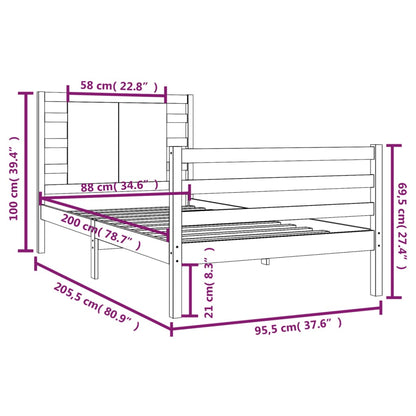 Sängram honungsbrun massiv furu 90x200 cm enkelsäng