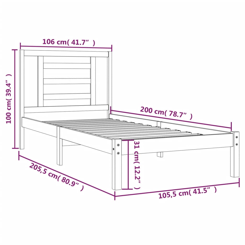 Sängram honungsbrun massiv furu 100x200 cm