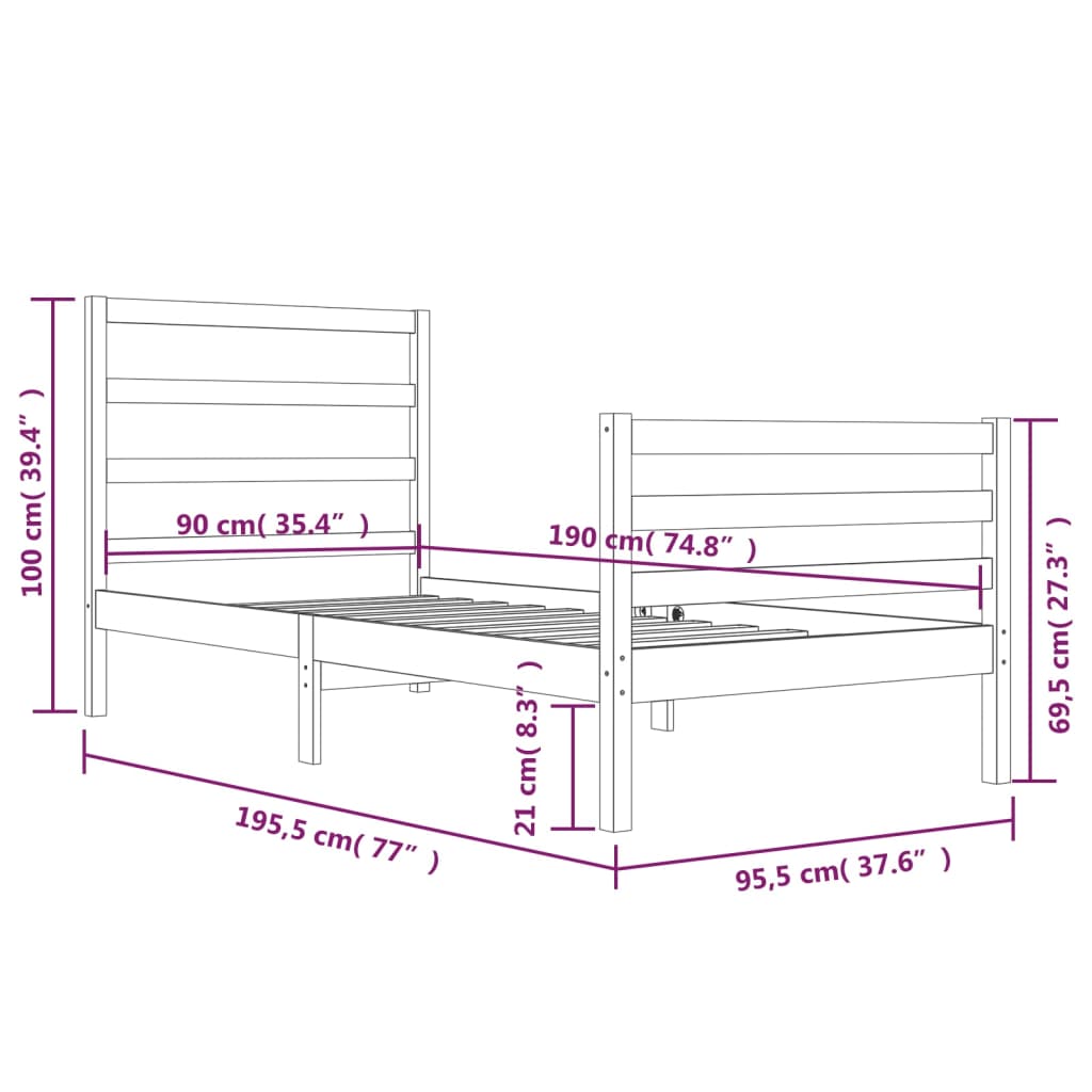 Sängram massiv furu 90x190 cm - Möbelfabriken