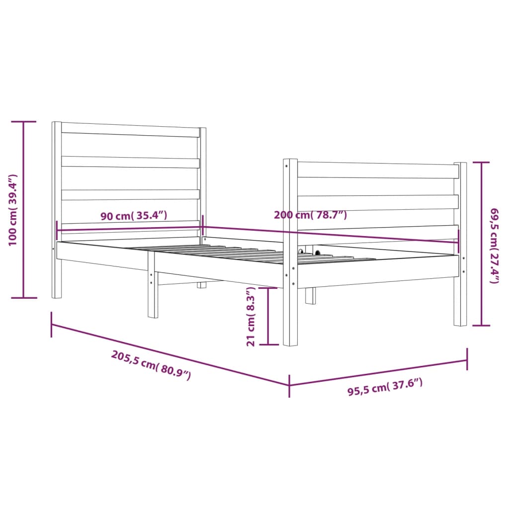 Sängram massiv furu 90x200 cm - Möbelfabriken