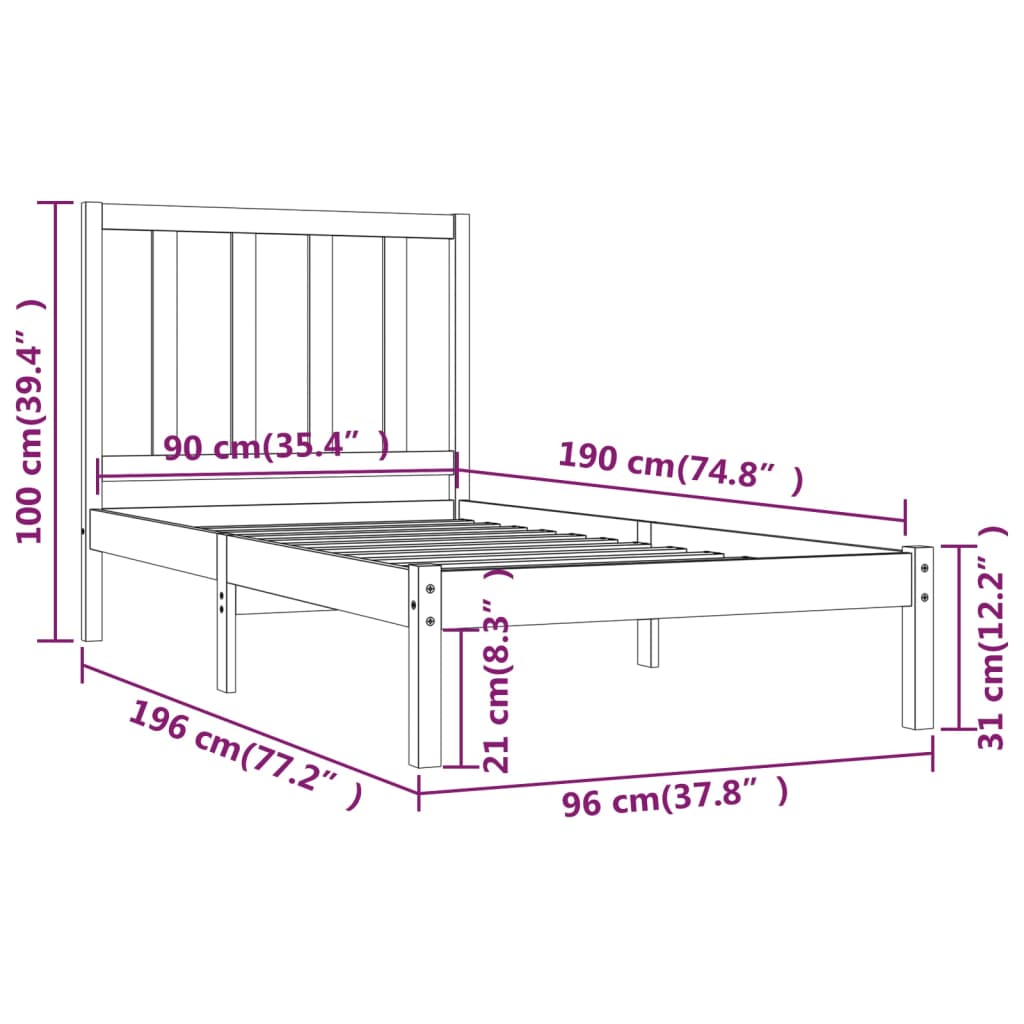 Sängram massiv furu 90x190 cm - Möbelfabriken