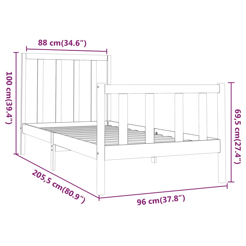 Sängram honungsbrun massiv furu 90x200 cm enkelsäng