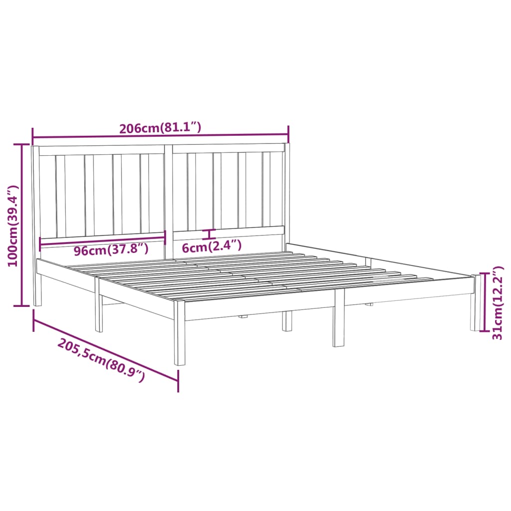 Sängram honungsbrun massivt trä 200x200 cm - Möbelfabriken