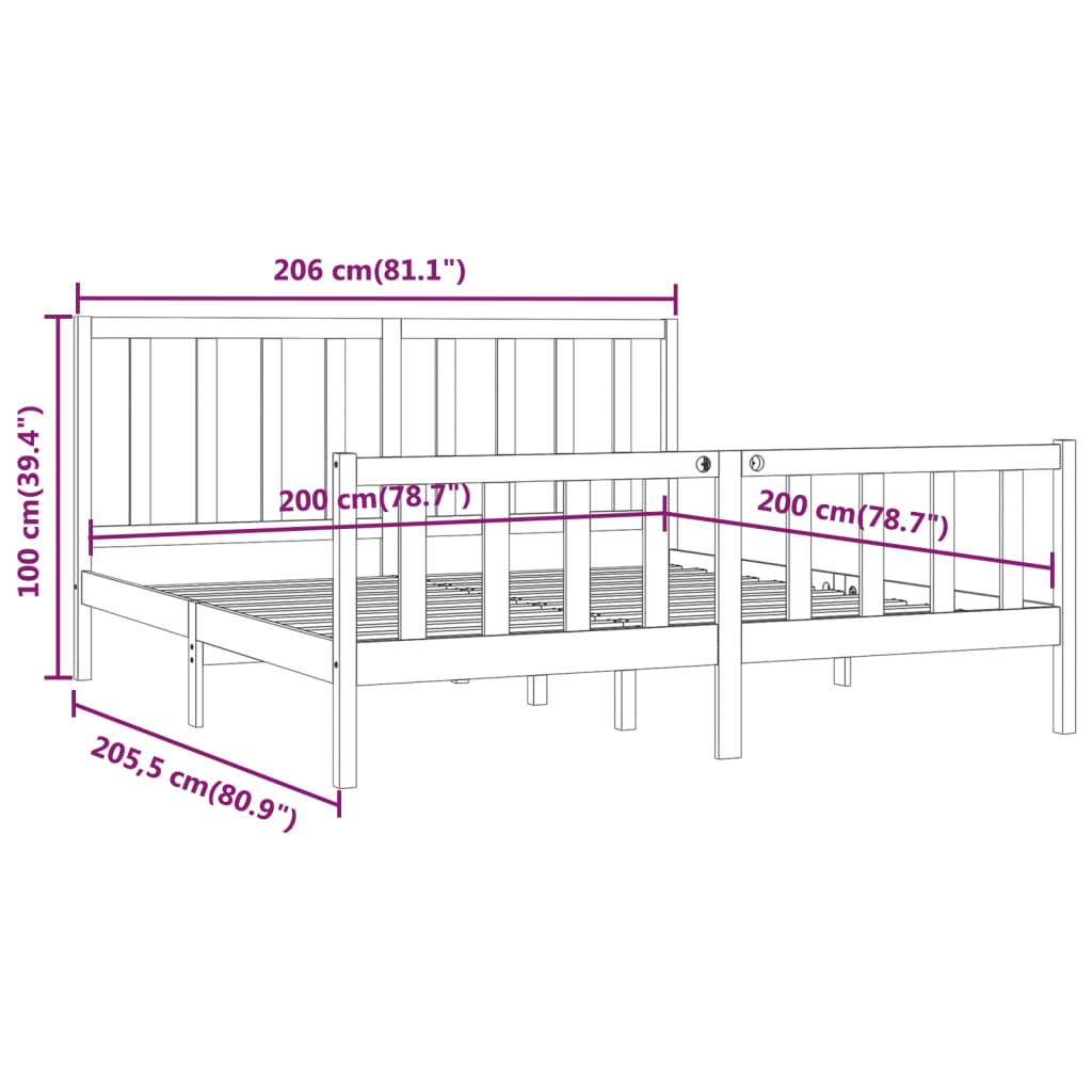 Sängram honungsbrun massivt trä 200x200 cm - Möbelfabriken