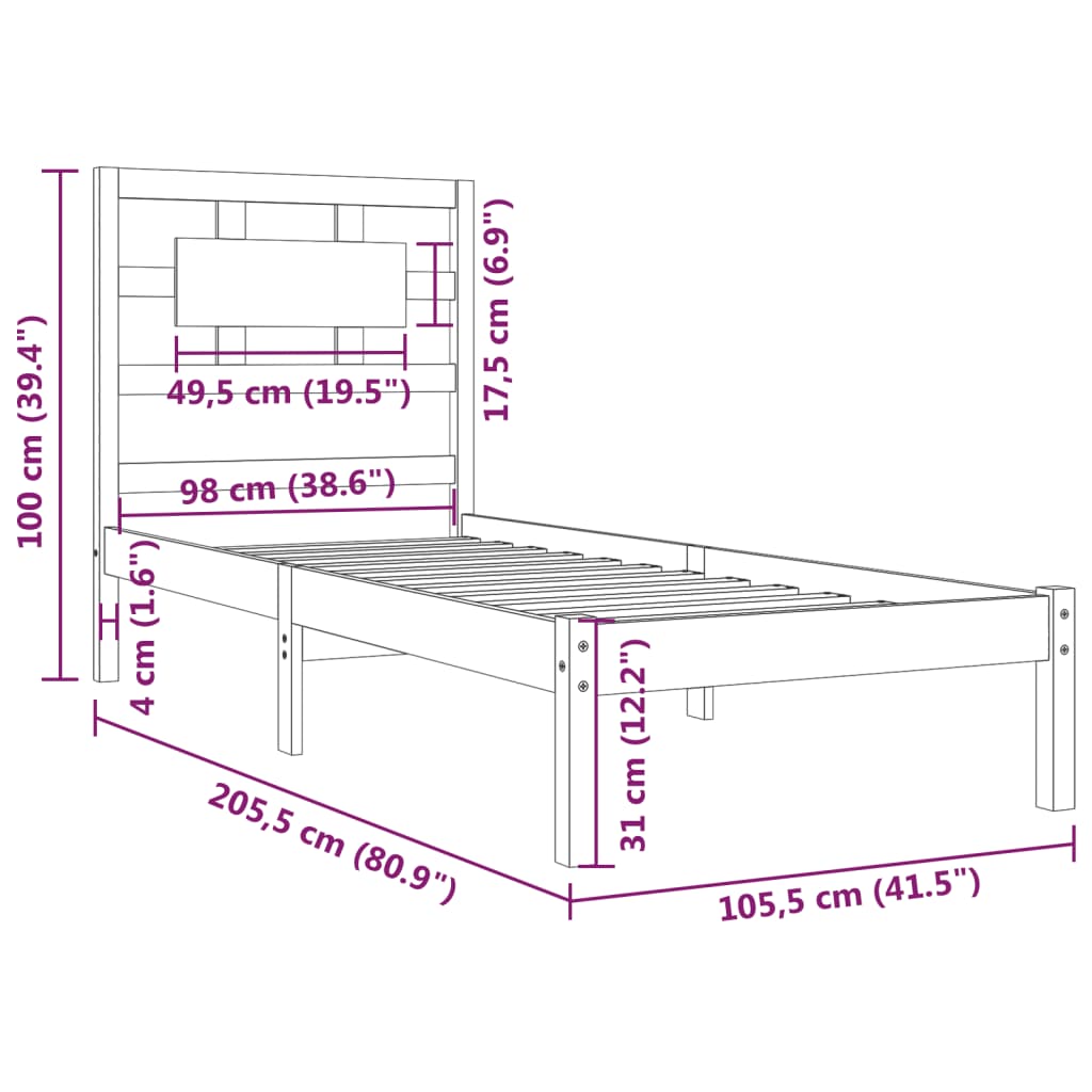 Sängram honungsbrun massiv furu 100x200 cm enkelsäng