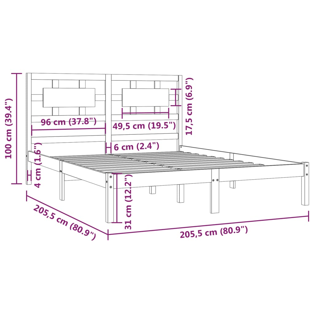 Sängram honungsbrun massiv furu 200x200 cm