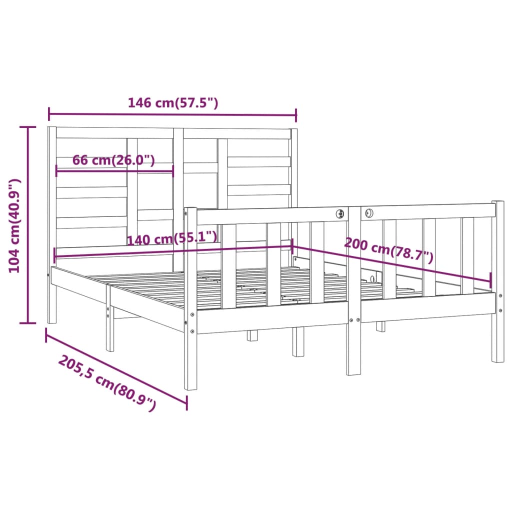 Sängram massiv furu 140x200 cmmått