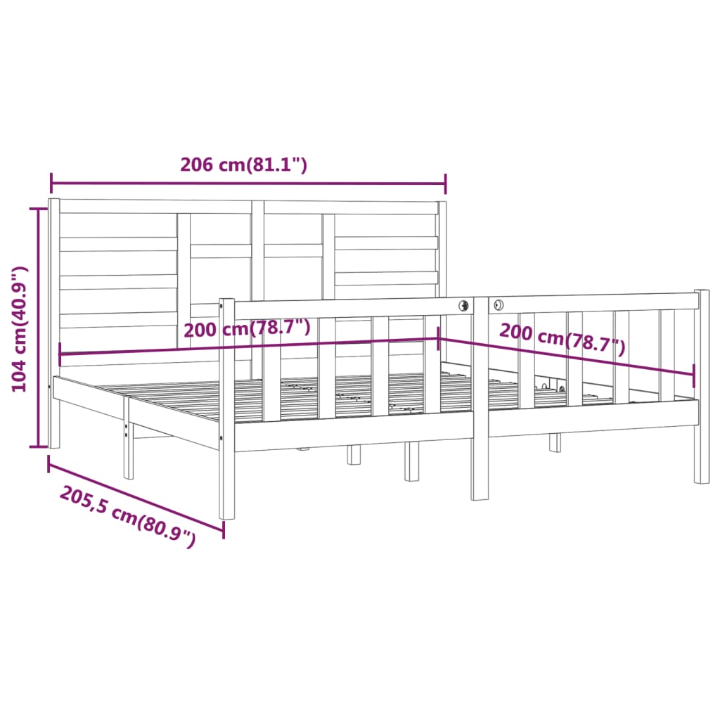 Sängram honungsbrun massivt trä 200x200 cm