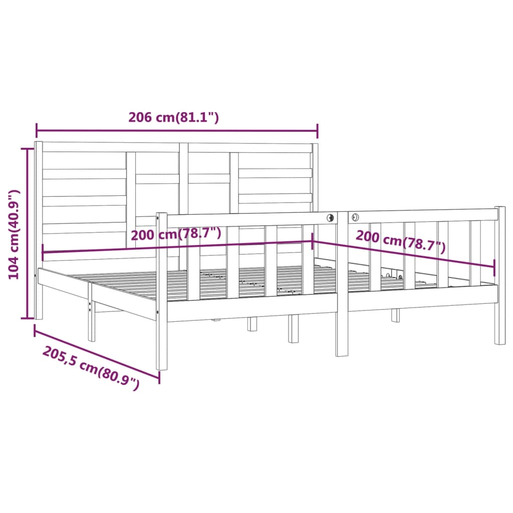 Sängram honungsbrun massivt trä 200x200 cm