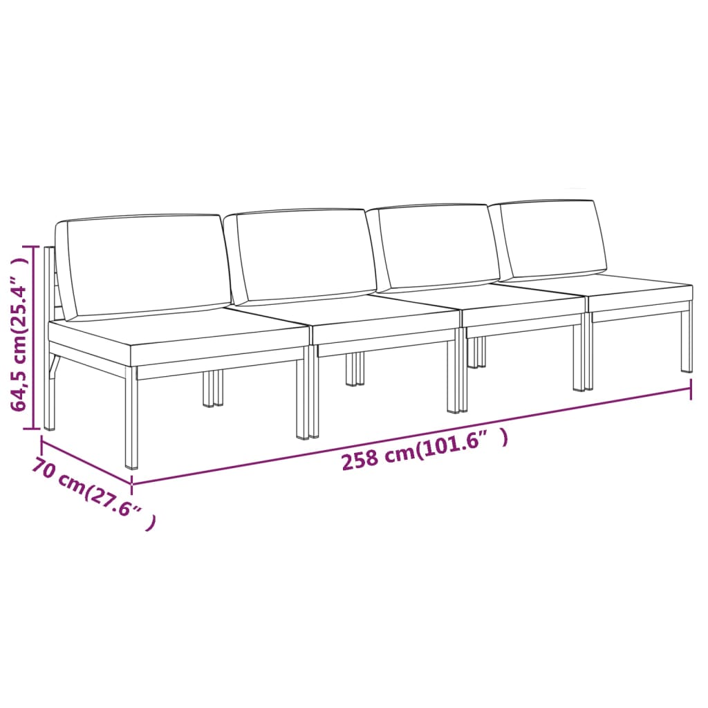 Trädgårdssoffa 4-sits med dynor aluminium