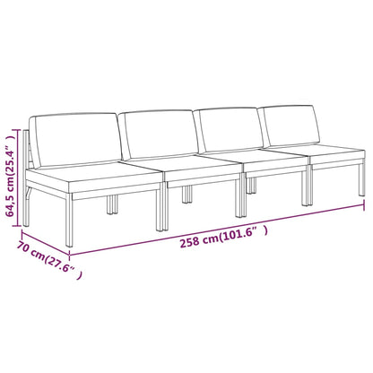 Trädgårdssoffa 4-sits med dynor aluminium